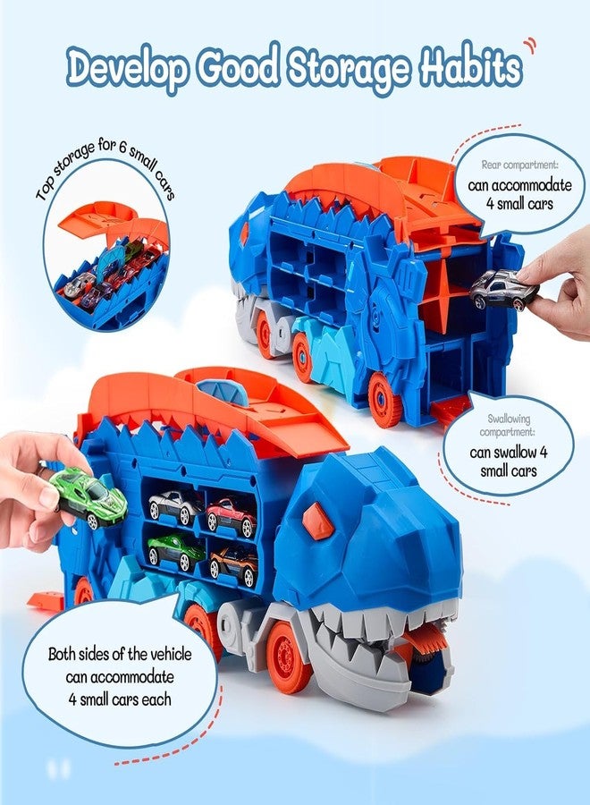 Spindoo Dinosaur Transporter Truck with 6 Die-Cast Vehicles Dino Car Carrier with 6 Die-Cast Vehicles & Racing Track Storage | Devouring Dino Car Toy Gift for Kids Boys Girls (Dino Truck) - Image 2